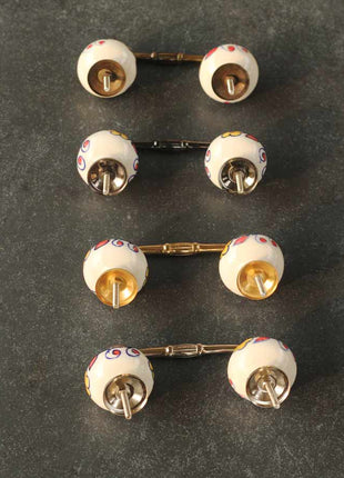 White Round Kitchen Cabinet Pull With Multicolor Flowers