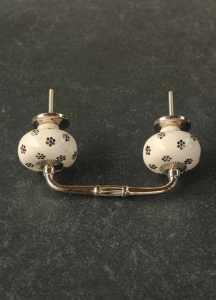 Unique White Royal Ceramic Cabinet Pull With Small Black Flowers