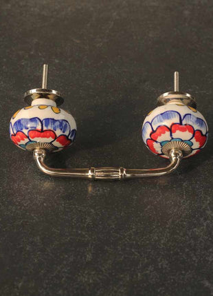 White Base Cabinet Pull With Red And Blue Floral Design