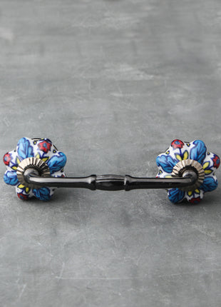 White Base Ceramic Pull With Multicolor Flower And Leaf