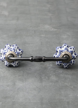 Floral White Royal Ceramic Door Pull With Blue Print