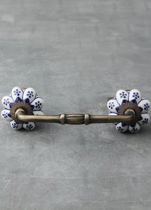 Flower Shaped White And Blue Designer Ceramic Kitchen Cabinet Pull