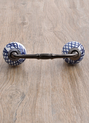 White Ceramic Drawer Cabinet Pull With Blue Floral Design