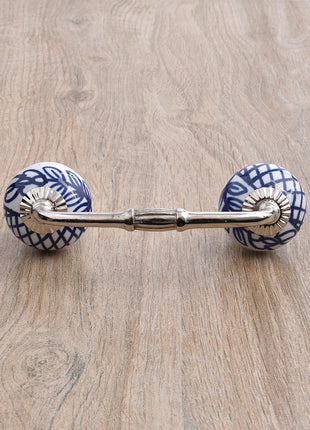 White Ceramic Drawer Cabinet Pull With Blue Floral Design