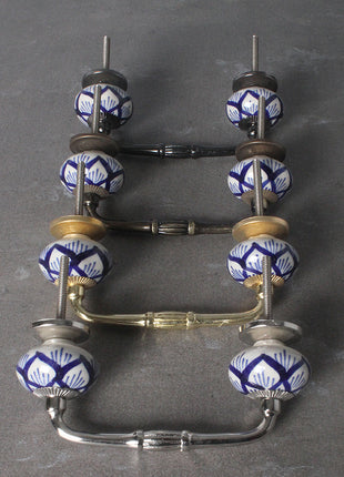 White Royal Ceramic wardrobe Cabinet Pull With Blue Prints