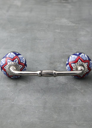Elegant White Ceramic Cabinet Pull With Red And Blue Print