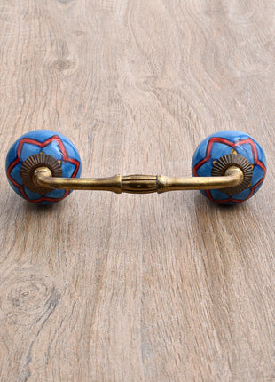 Stylish Turquoise Ceramic Cabinet Pull With Red Print