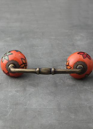 Orange Ceramic Kitchen Cabinet Pull With Beautifully Hand Painted Flowers