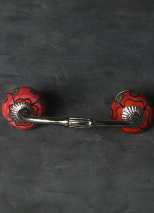 Red Base Ceramic Drawer Pull With Multicolor Print