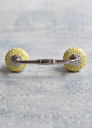 Yellow Ceramic Drawer Cabinet Pull With White Cracked Embossed Design
