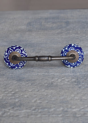 Neatly Hand Crafted Blue Ceramic Pull With White Cracked Embossed Design