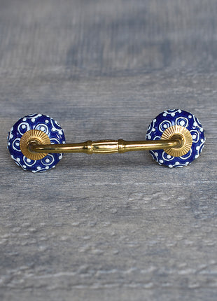 Neatly Hand Crafted Blue Ceramic Pull With White Cracked Embossed Design