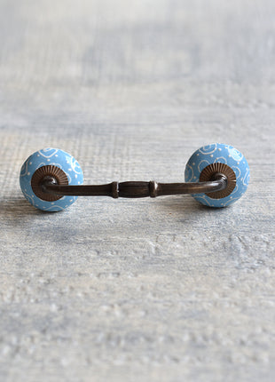 Hand Crafted Turquoise Ceramic Pull With White Cracked Embossed Design