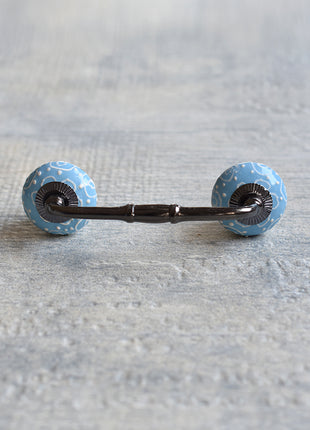 Hand Crafted Turquoise Ceramic Pull With White Cracked Embossed Design