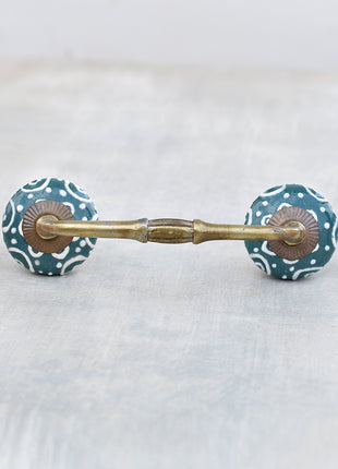 Dark Cyan Ceramic Dresser Pull With White Embossed Design