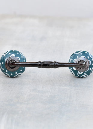 Dark Cyan Ceramic Dresser Pull With White Embossed Design