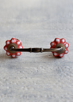 Red Flower Shaped Dresser Cabinet Pull With White Polka Dots