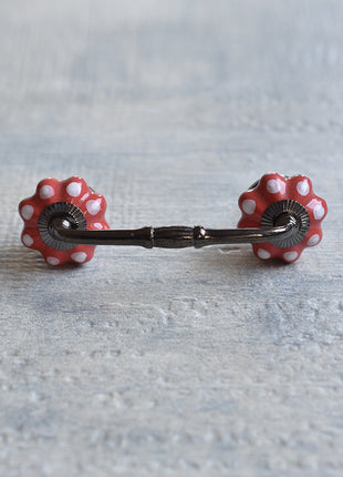 Red Flower Shaped Dresser Cabinet Pull With White Polka Dots