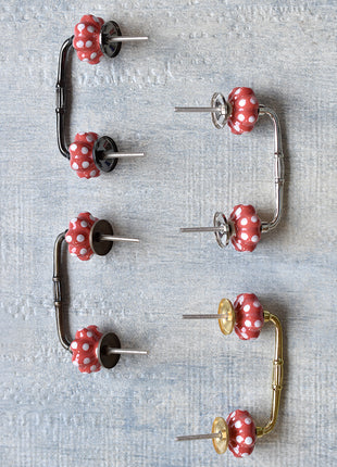 Red Flower Shaped Dresser Cabinet Pull With White Polka Dots