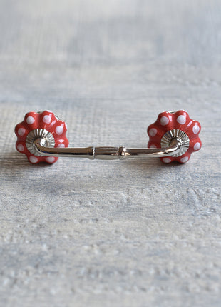 Red Flower Shaped Dresser Cabinet Pull With White Polka Dots