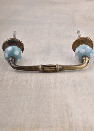 Turquoise Round Dresser Cabinet Pull With White Polka Dots