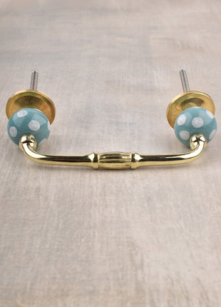 Turquoise Round Dresser Cabinet Pull With White Polka Dots