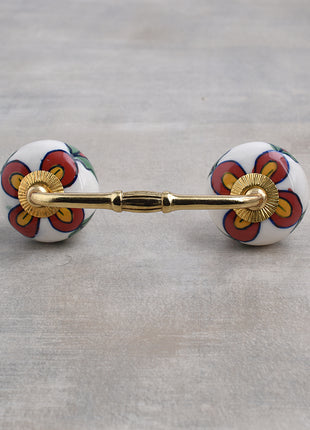 Well Designed White Base Cabinet Pull With Red And Yellow Flower