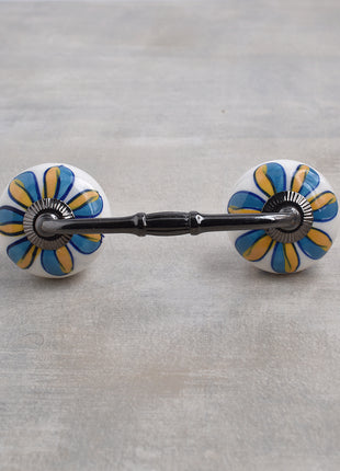 White Base Dresser Cabinet Pull With Yellow and Turquoise Flower
