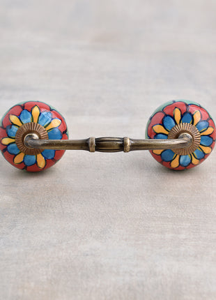 Stylish White Base Ceramic Dresser Cabinet Pull With Multicolored Flower