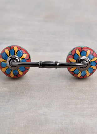 Stylish White Base Ceramic Dresser Cabinet Pull With Multicolored Flower
