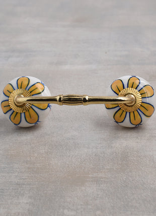 Well Designed White Base Cabinet Pull With Yellow Flower