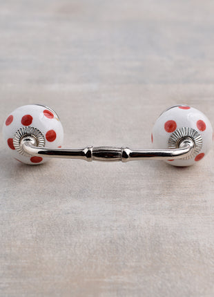 White Round Ceramic Drawer Pull With Red Polka Dots