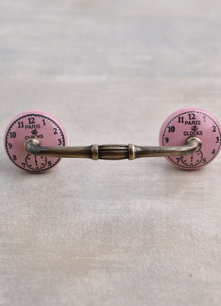 Round Pink Clock Ceramic Drawer Pull