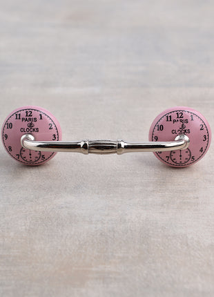 Round Pink Clock Ceramic Drawer Pull
