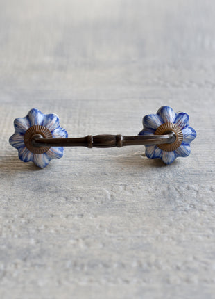 Designer White Ceramic Dresser Cabinet Pull With Blue Flower