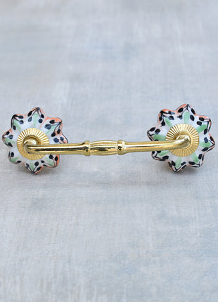 Flower Shaped White Ceramic Pull With Multicolor Designs