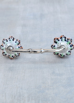Flower Shaped White Ceramic Pull With Multicolor Designs
