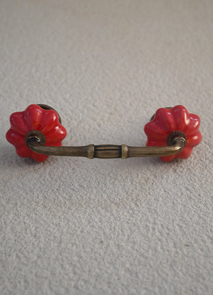 Red Flower Shaped Ceramic Knob Pull