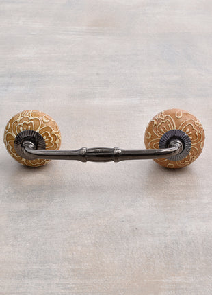 Brown Ceramic Drawer Pull With Embossed Floral Design