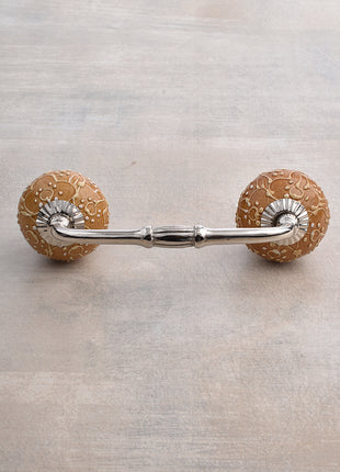 Brown Ceramic Wardrobe Cabinet Pull With White Cracked Embossed Design
