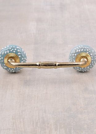 Handmade Turquoise Ceramic Pull With White Cracked Embossed Design