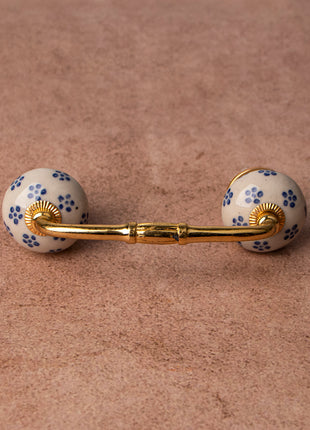 Unique White Royal Ceramic Handle With Small Blue Flowers