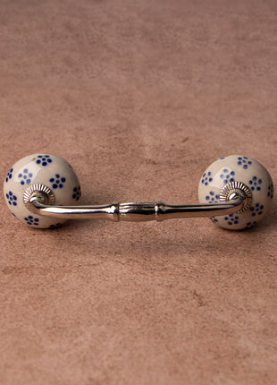 Unique White Royal Ceramic Handle With Small Blue Flowers
