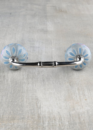 Blue Round Ceramic Dresser Cabinet Pull With Turquoise Flower