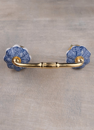 Decorative Round Shape Intricate Blue Floral Pattern On White Base Kitchen Cabinet Dresser Drawer Pull