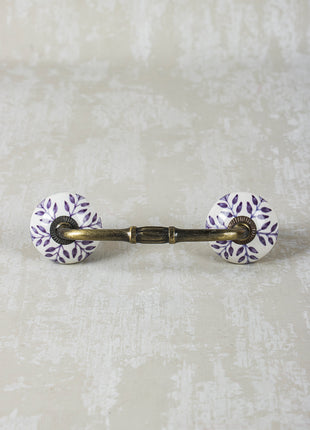Light Purple Design On White Ceramic Cabinet Pull