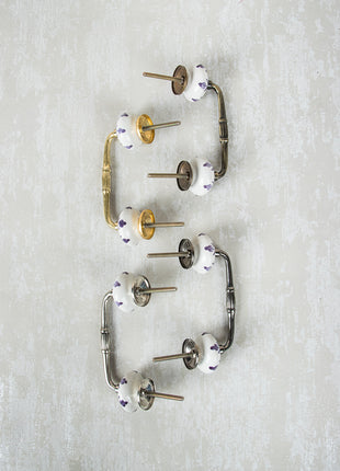 Light Purple Design On White Ceramic Cabinet Pull