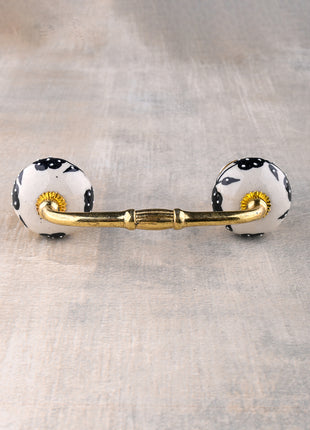 White Base Ceramic Door Pull With Black Floral Print