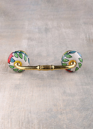 White Ceramic Kitchen Cabinet Pull With Multicolor Floral Print