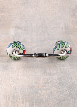White Ceramic Kitchen Cabinet Pull With Multicolor Floral Print